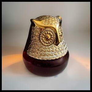 Vintage Avon Owl Cologne Bottle - Purple Glass Gold - Retro Vanity 1970s